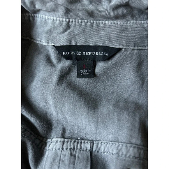 Rock & Republic Button Up Top Long Sleeve Tunic Shirt Gray Sz L - Picture 3 of 6